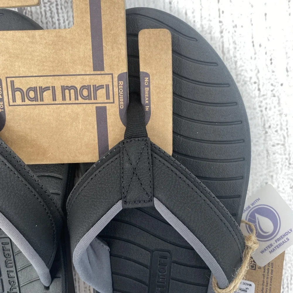 Hari Mari Flip Flop Sandals Mens 9 Black Leather Brazos II Beach Summer Comfort